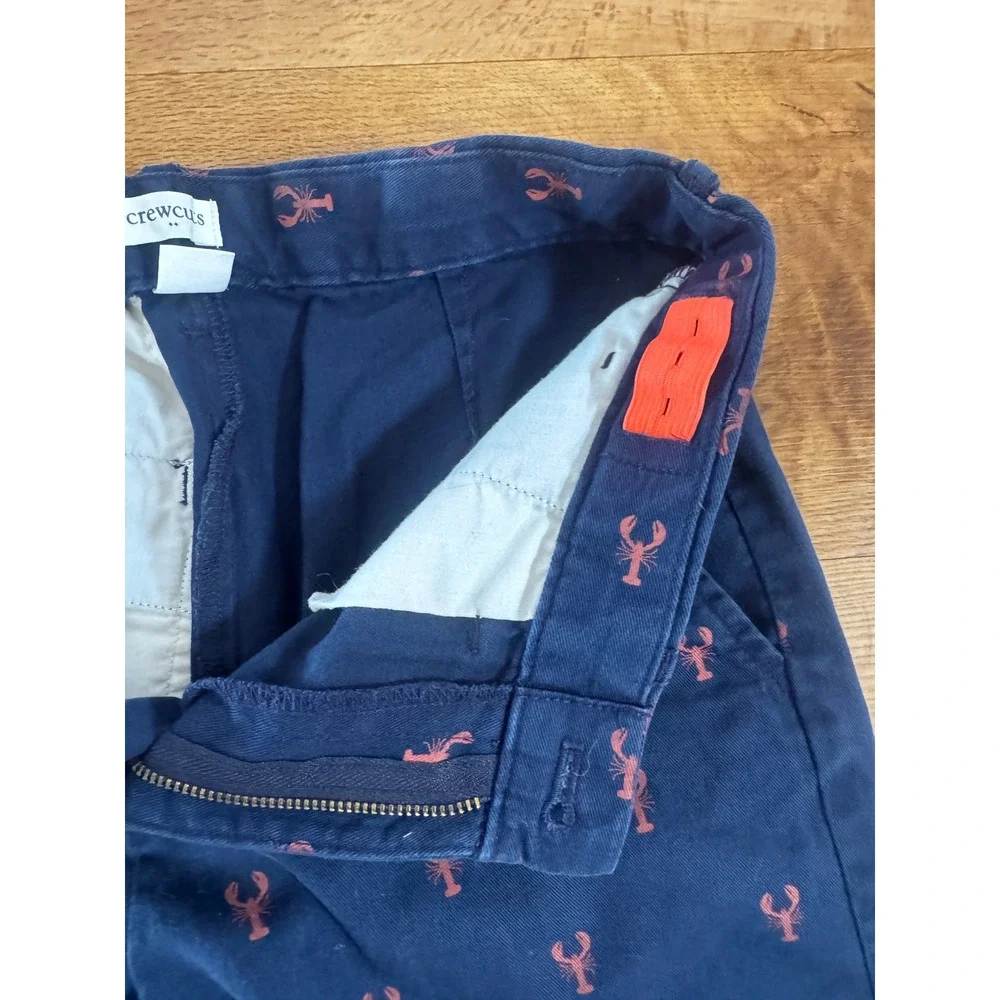 Crewcuts J.Crew Boys Navy Blue Lobster Print Chino Shorts Size 8 Nautical Preppy